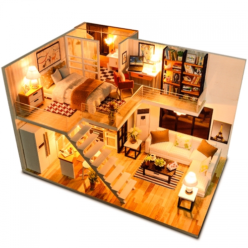 Cutebee Diy Dollhouse Miniature Kit with Furniture, Wooden Mini Miniature Dollhouse kits, Casa Miniatura Dolls House Plus Dust Proof Music Movement